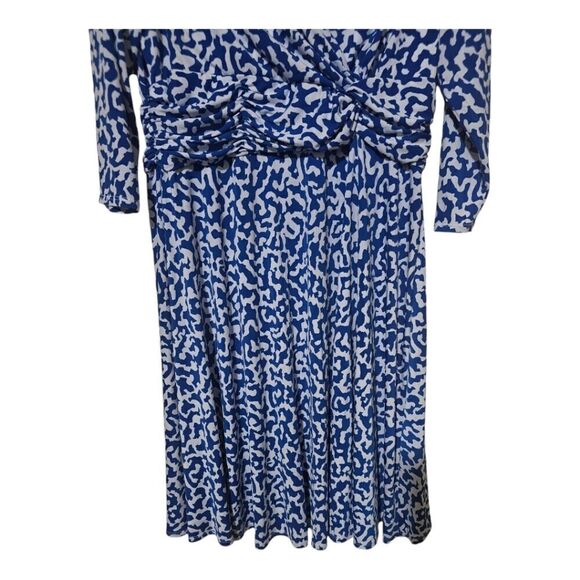 CHRISTOPHER & BANKS Blue White Printed Midi Ruched Waist Dress - Size XL - Picture 8 of 12